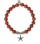 EvaDane Natural Red Jasper Gemstone Rope Bead Starfish Charm Stretch Bracelet - CJ12KIBE4VX