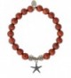 EvaDane Natural Red Jasper Gemstone Rope Bead Starfish Charm Stretch Bracelet - CJ12KIBE4VX