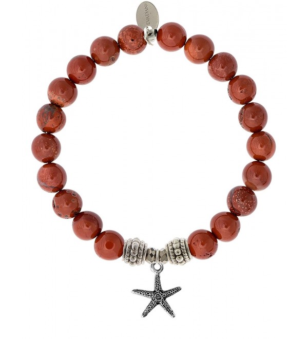 EvaDane Natural Red Jasper Gemstone Rope Bead Starfish Charm Stretch Bracelet - CJ12KIBE4VX