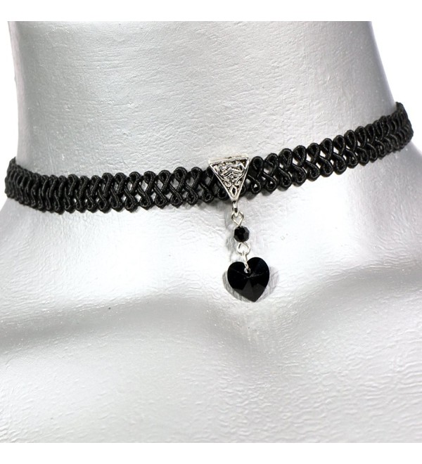 Jet Black Swarovski Crystal Heart Pendant Choker Necklace