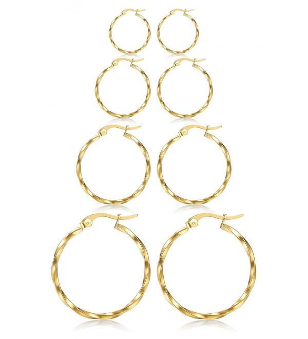 ORAZIO 4 Pairs Stainless Steel Hoop Earrings Set Twist Round Huggie Earrings for Women-10mm-20mm - C1185SEZOSE