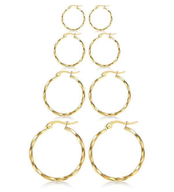 ORAZIO 4 Pairs Stainless Steel Hoop Earrings Set Twist Round Huggie Earrings for Women-10mm-20mm - C1185SEZOSE