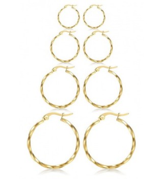 ORAZIO 4 Pairs Stainless Steel Hoop Earrings Set Twist Round Huggie Earrings for Women-10mm-20mm - C1185SEZOSE