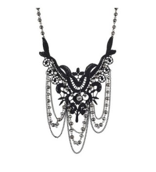 Lux Accessories Black and Hematite Dark Lace and Drape Beaded Statement Necklace - CF12LQ59591