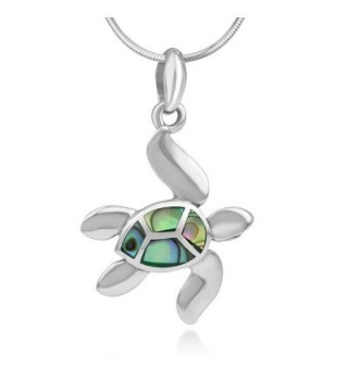925 Sterling Silver Inlay Dangling Sea Turtle Pendant Necklace for Women- 18 Inches Chain - Green Abalone - C112BOY9BLL