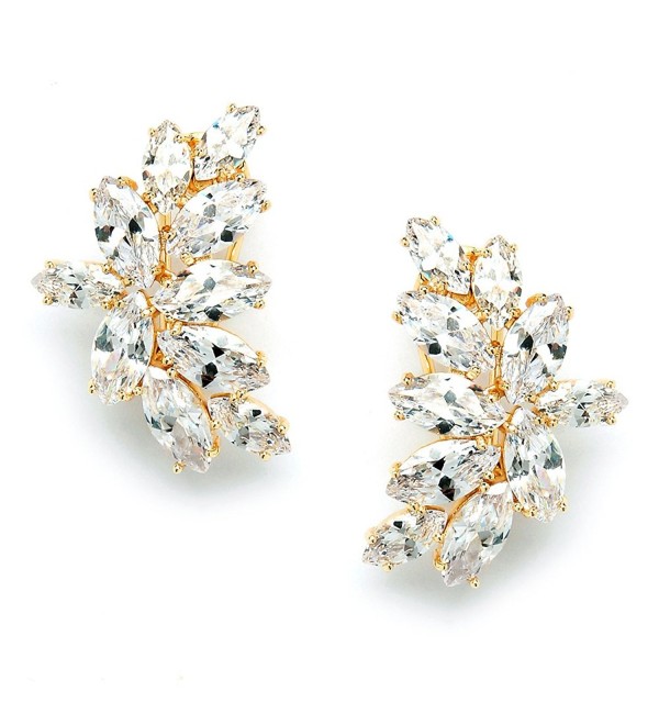 Mariell 14K Gold Plated CZ Clip Earrings with Marquis-Cut Clusters - Bridal- Wedding & Mother of Bride - C512JGUEQ51