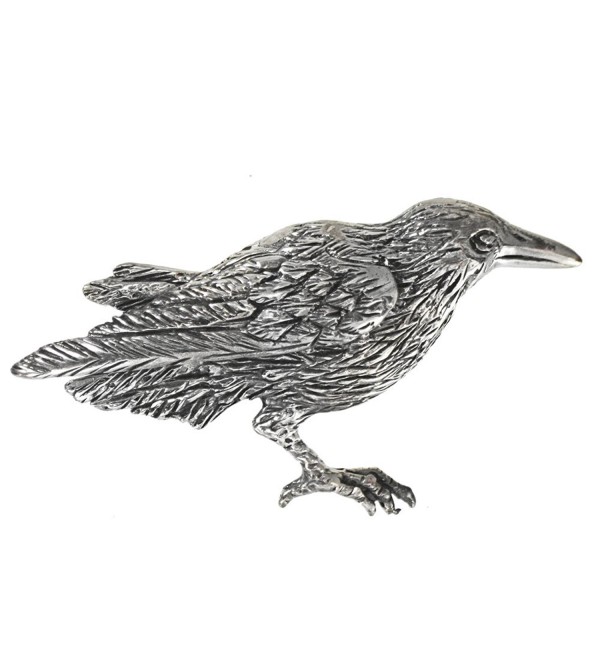 Sterling Silver Crow Raven Brooch Pin 1 7/8" Long - C711B0Y8OMX
