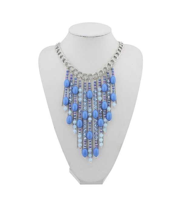BOCAR Fashion Blue Green Seed Beads Antique Gold Pendant Necklace Women Gift - 346-royalblue - CV1804R2L8M