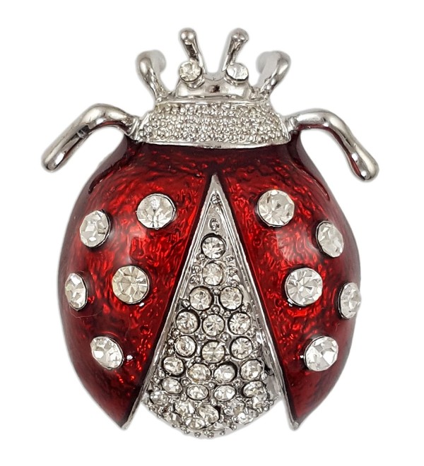 CRYSTAL RED RHODIUM PLATED LADYBUG BROOCH PIN MADE WITH SWAROVSKI ELEMENTS - CH17YA9933L