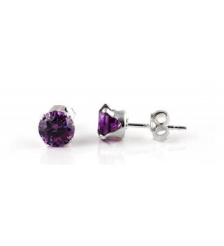 Sterling Silver Purple 3mm Round Cubic Zirconia CZ Stud Earrings - CL115OX2LF7