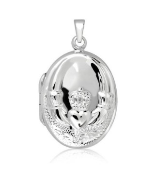 WithLoveSilver Gifts Jewelry Solid Sterling Silver 925 Antique Oval Celtic Claddagh Locket Pendant - CH11DKZPBUX