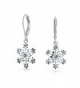 Bling Jewelry Silver Snowflake Simulated Blue Topaz CZ Leverback Dangle Earrings - CV117D2FIN9