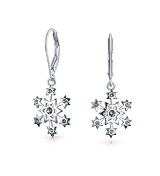 Bling Jewelry Silver Snowflake Simulated Blue Topaz CZ Leverback Dangle Earrings - CV117D2FIN9