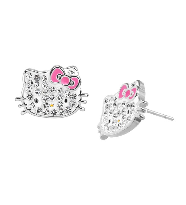 Hello Kitty Stud Earrings with Crystals in Sterling Silver-Plated Brass - CN17AZ9GAQ6