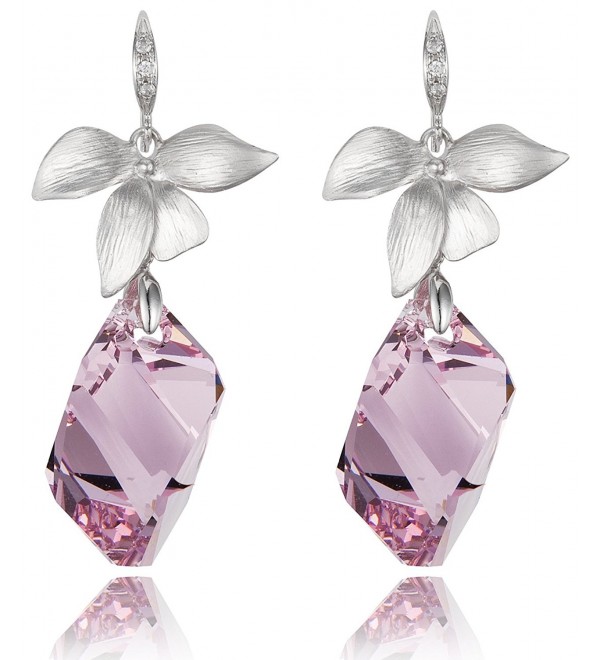 Lily Flower Amethyst Crystal Cube Drop Earrings [Swarovski Element Crystals] - C711V8HMCCF