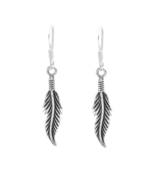 Silverly Women's .925 Sterling Silver Feather Oxidized Drop 23 mm Earrings - C811OXL17LP