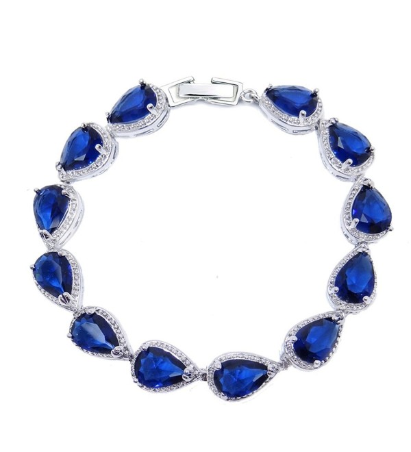 SELOVO Wedding Bridal Teardrop Bracelet Chain Link Cubic Zirconia Silver Tone - blue - C412H55G1YD