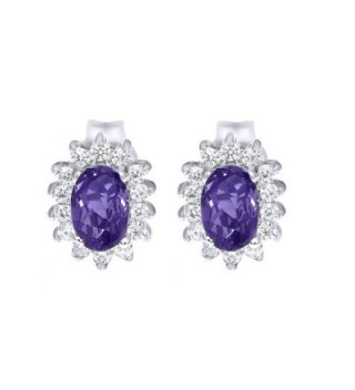 Purple Simulated Alexandarite & White Sapphire Stud Earrings In 925 Sterling Silver - CD12NYQUWDU