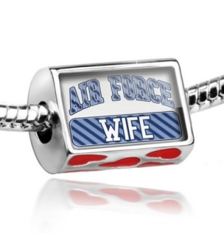 Bead with Hearts Air Force Wife- Blue stripes - Charm Fit All European Bracelet - C711RGPIAS7