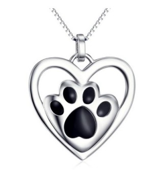 925 Sterling Silver Puppy Paw Pet Love Heart Pendant Necklace for Women- 18 inch Box Chain - C812H69ZTRN