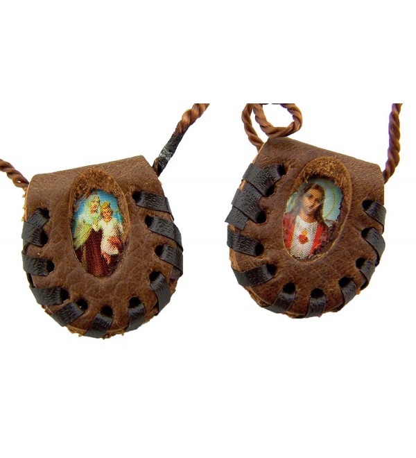 Sacred Heart Jesus Christ with Our Lady Mount Carmel Leather 12 Inch Cord Scapular Necklace - C811EDYVH1H