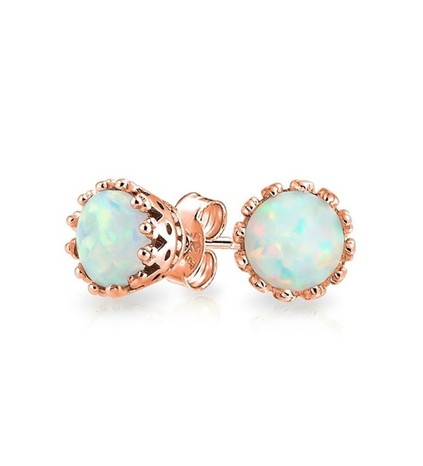 Bling Jewelry Oval Crown Simulated Opal Stud earrings Rose Gold Plated 6mm - C811PKHKJGF