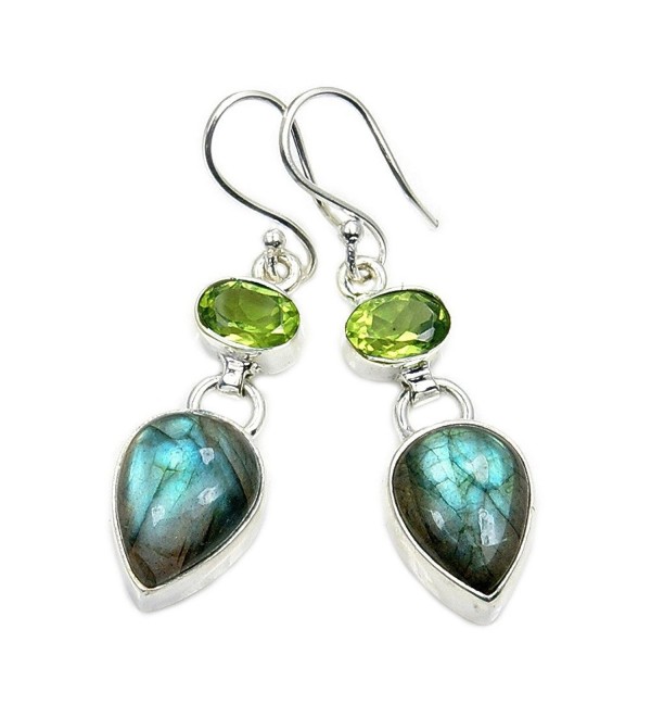 Shimmer Sterling Silver Labradorite- Peridot Dangle Earrings - CK12B1DNED1