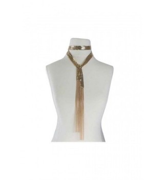 Womens Spangle W/ Fringe Neck Around Fashion Wrap Choker Necklace MOS7250 - Gold - CJ17YTNQ8NQ