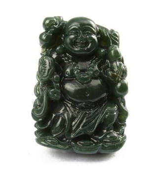 100% pure natural green jade hand carved Lucky Happy laughter maitreya Buddha Necklace pendant - C8186QMW8AY