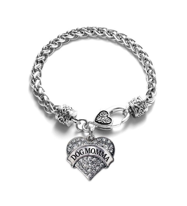 Dog Momma Pave Heart Bracelet Silver Plated Lobster Clasp Clear Crystal Charm - CB123HZH4OB