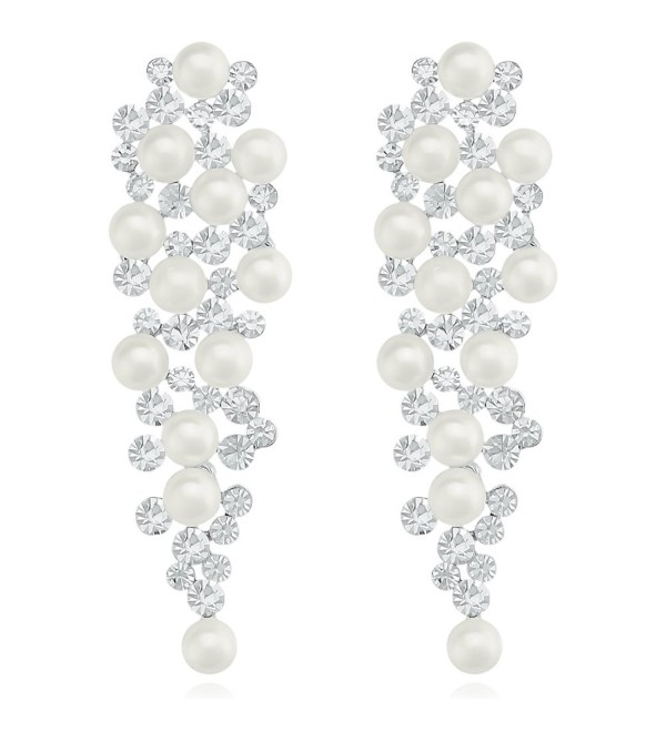 LY8 Fashion Women Simulated Pearl Grapes Chandelier Dangle Drop Earrings for Prom - Silver tone - CE1836CMK44