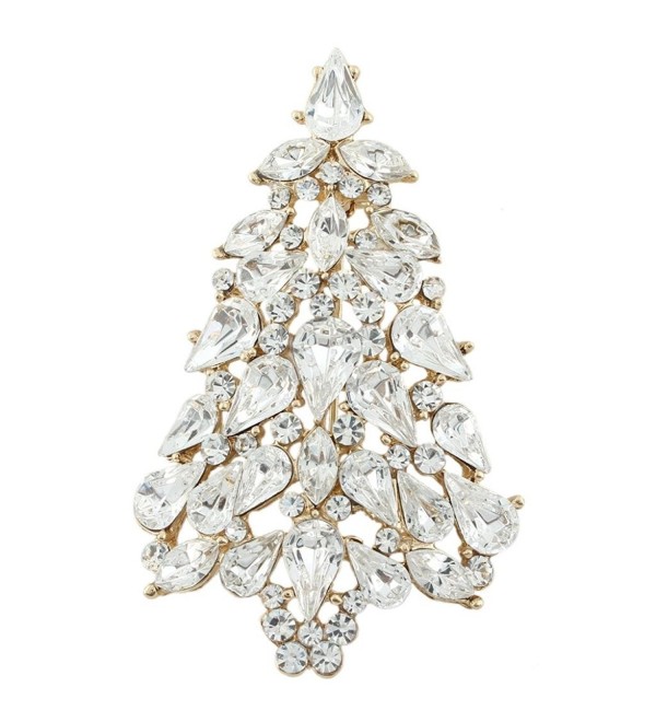 EVER FAITH Party Wishing Tree Teardrop Austrian Crystal Brooch Pin Gold-Tone - Clear - C311BSRVJU1