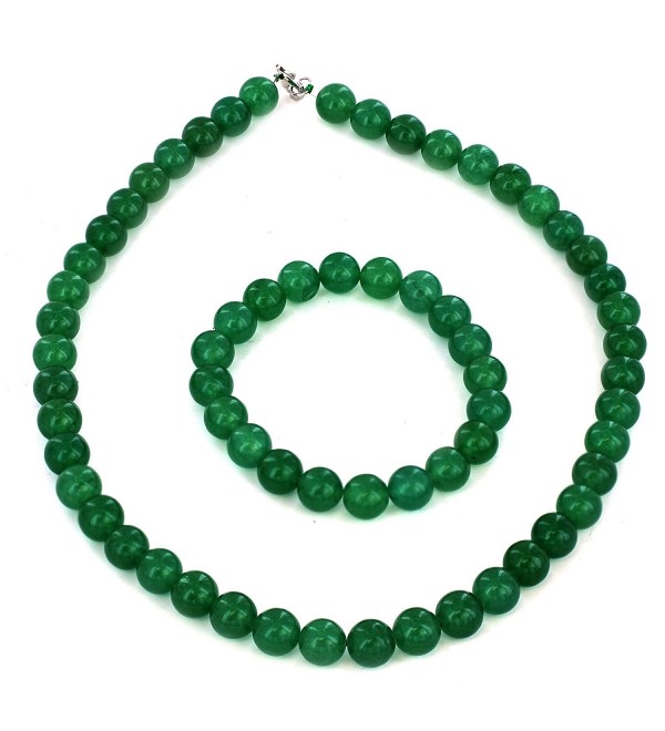 Women's Sterling Silver Green Aventurine Beaded Bracelet and Necklace Set - CE128KYE21R
