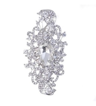 EVER FAITH Women's Rhinestone Crystal Wedding Bridal Floral Leaf Teardrop Brooch Clear Silver-Tone - CQ11IOM2939