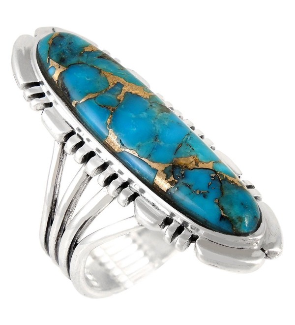 Sterling Silver Ring with Genuine Turquoise & Gemstones (SELECT color) - Teal/Matrix Turquoise - CZ1855MLQ6D