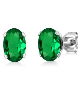 1.20 Ct Oval 7x5mm Green Nano Emerald 925 Sterling Silver Stud Earrings - C311FEO54Q9