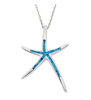 Sterling Silver- Gold Tone or Rose Tone Created Blue- White or Pink Opal Starfish 18" Pendant Necklace - Blue - CA11J3TOLK1