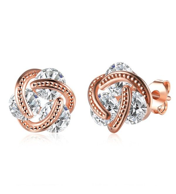 Love knot heart With 3pcs Cubic Zirconia 14K Rose Gold Stud Earrings Nice Gift - CV189N56CQN