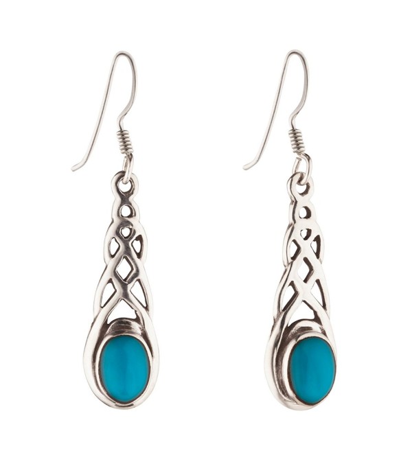 Silverly Women's .925 Sterling Silver Celtic Knot Simulated Turquoise Stone Dangle Earrings - C911TNTRY7X