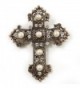 Large Victorian Filigree Imitation Pearl Crystal Cross Brooch (Antique Gold) - C5115OLGQIH