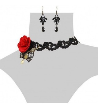 Charm.L Grace Flower Lace Gothic Lolita Pendant Choker Necklace Earrings Set Wedding Halloween Accessories - CM11LUBDJ1H