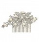 EVER FAITH Bridal Orchid Leaf Simulated Pearl Hair Comb Clear Austrian Crystal - Silver-Tone - CB11F8Q7B4L