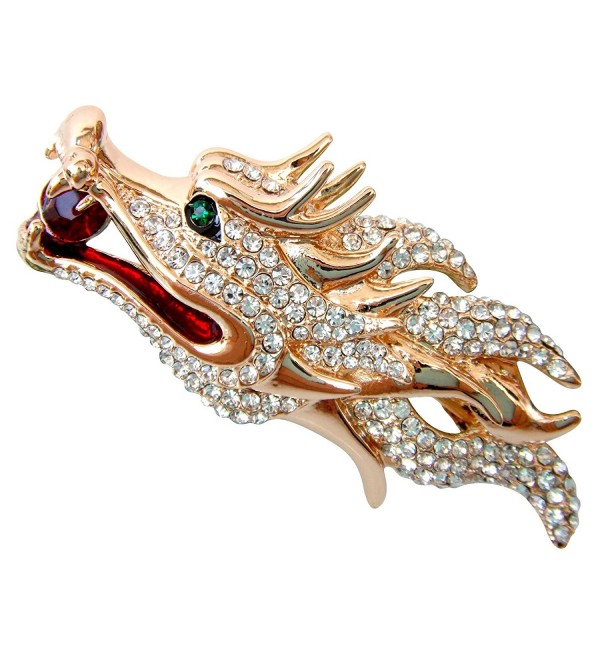 Navachi 18k Gold Plated White Crystal Dragon Head Az7968b Brooch Pin - C211WUXRLG3