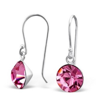 925 Sterling Silver Round Rose Pink Crystal Fishhook Earrings 23817 - C712DHWR3R7