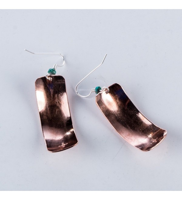 TSKIES Navajo Copper tribal pattern curved Earrings turquoise bead Native American Jewelry - CE18369HXLR