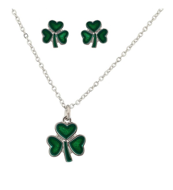 Lux Accessories Three Leaf Heart Clover Saint St Patricks Day Necklace Matching Earrings - C7129GCMMWX