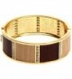 Lova Jewelry Brown Wood Texture Crystal Gold Tone Hinge Metal Bangle Bracelet - CW12O3TNAIT