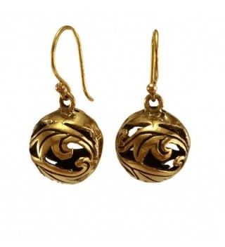 Real Bronze Duo Leaf Filigree Ball Drop Dangle Earrings Fish Hook Bronze Jewelry Gifts - CU12BYANHO1