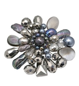 Midnight Marigold Cultured Freshwater Pearl-Mother of Pearl-Reconstructed Agate Pin or Brooch - CM11LK1RWNX