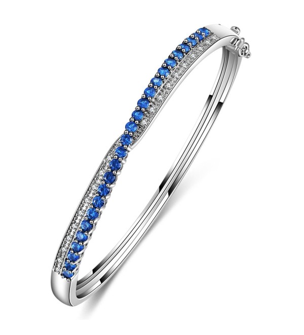 Foruiston Diamond Accent Cubic Zirconia Crossover Bangle Bracelets for Women- 7.25'' - Blue - CF1888O6TQ2